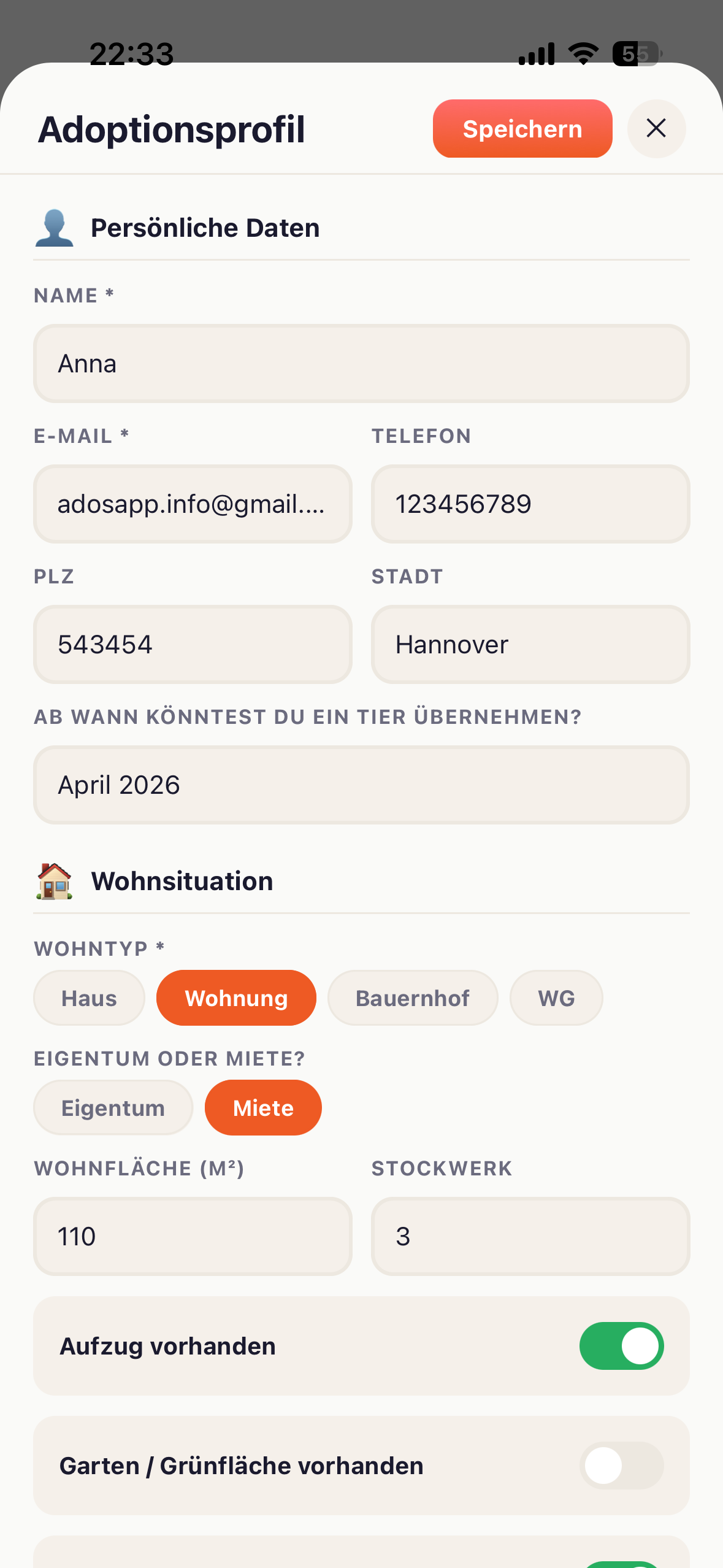 Adoptionsprofil ausfüllen — Wohnsituation, Erfahrung, Lifestyle
